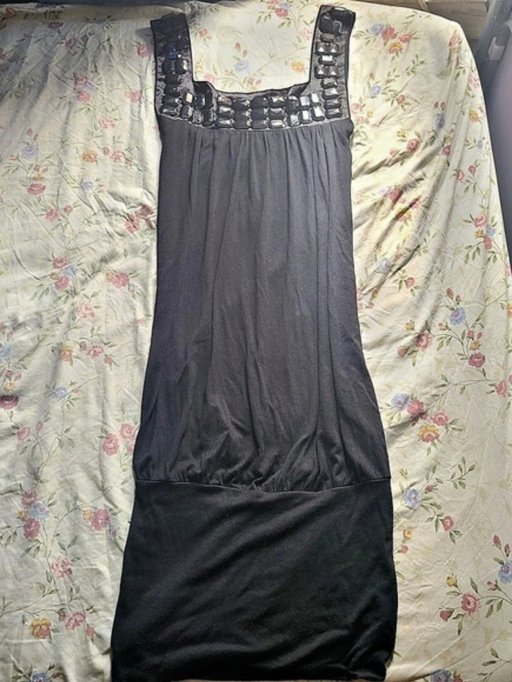 Embellished Neckline Black Tank Top